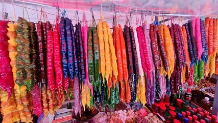 Colorful Georgian Traditional Sweets Called Churchkhela Displayed on a Market Stall.