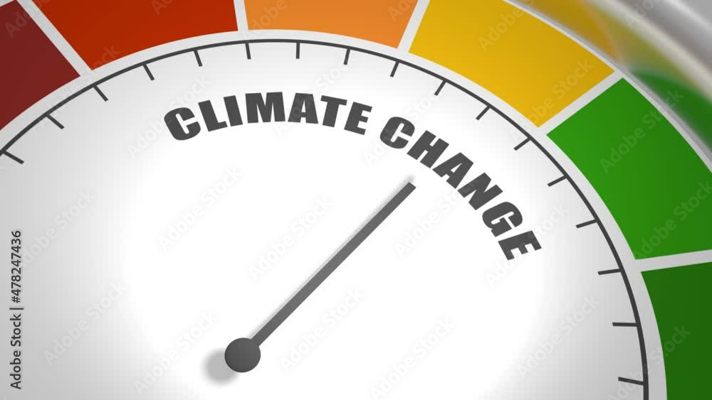 Poster climate change measuring device with arrow and scale.