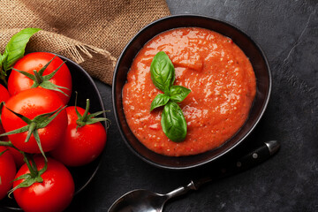 Homemade cooking cold gazpacho soup