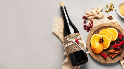 Mulled red wine on gray background.