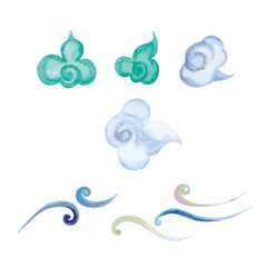 set of cloud and wave