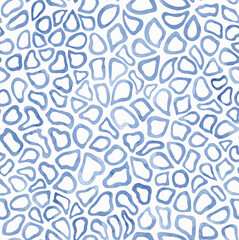 Watercolor painting abstract mosaic pattern. Blue and white geometric background. Abstract shapes on textured paper. Template for design, textile, wallpaper, carpet, ceramics.