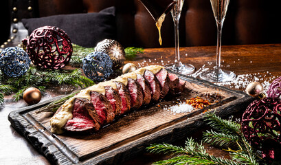 roast beef fillet on the Christmas table