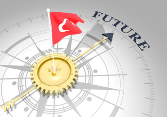 Global business concept. Waved flag of Turkey