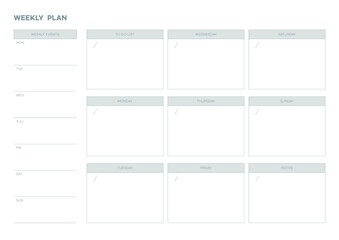 Fototapeta na wymiar Note, scheduler, diary, calendar planner document template illustration. Weekly plan form.