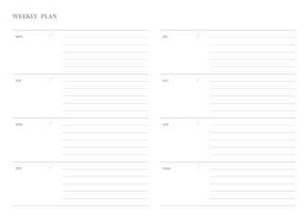 Note, scheduler, diary, calendar planner document template illustration. Weekly plan form.