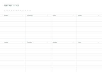 Note, scheduler, diary, calendar planner document template illustration. Weekly plan form.