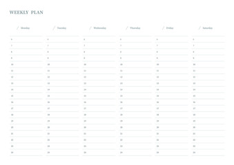 Note, scheduler, diary, calendar planner document template illustration. Weekly plan form.