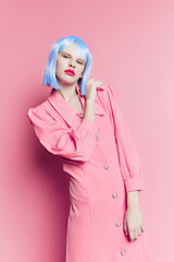 fashionable woman bright makeup fashion pink background