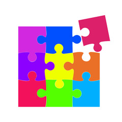 Colorful puzzles. Puzzle logo isolated on white background