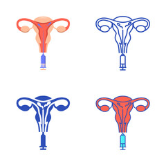 Intrauterine insemination icon set in flat and line style
