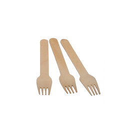 Wooden cutlery, plastic free, copy space. Wooden forks isolated on white. Eco-friendly materials. Zero waste. Space for text