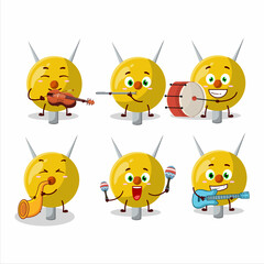 Cartoon character of term stationery playing some musical instruments