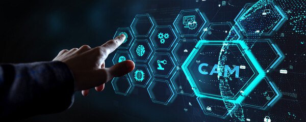 CAM Computer-aided manufacturing industrial technology automation concept.