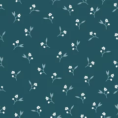 Papier peint Petites fleurs Beau motif floral vintage. Petites fleurs blanches. Fond turquoise foncé. Arrière-plan transparent floral. Un modèle élégant pour les imprimés à la mode.