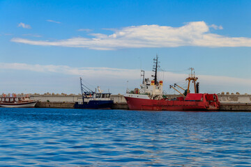 Fototapeta premium Fishing trawlers in port in Nessebar, Bulgaria
