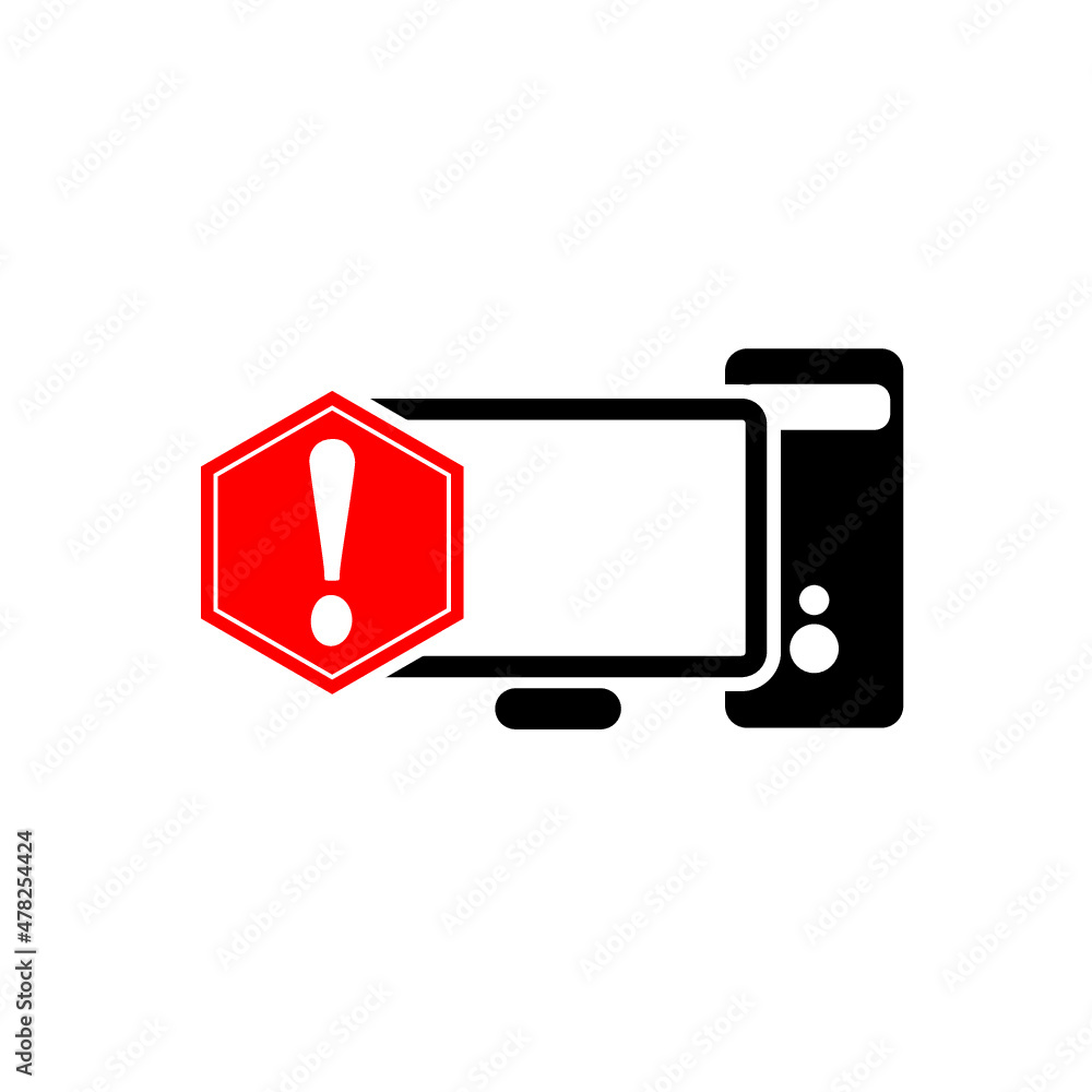 Poster computer with exclamation mark icon. warning concept isolated on white background