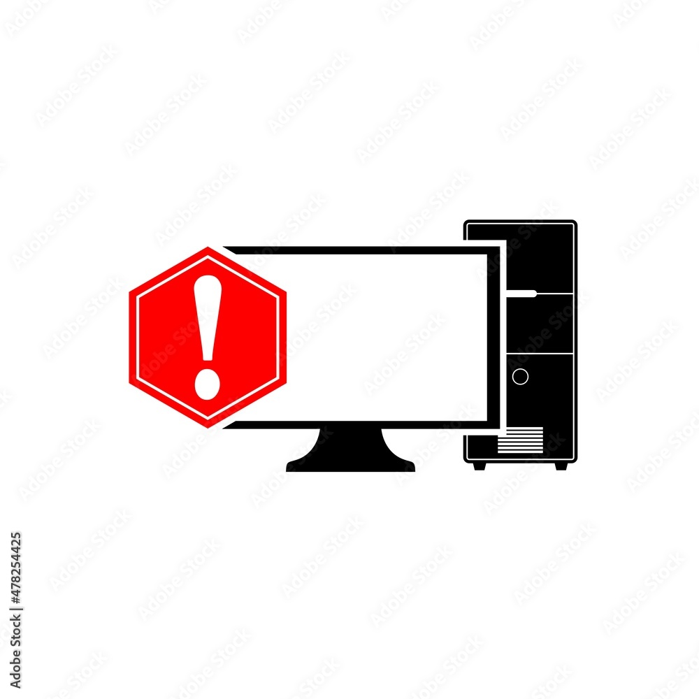 Poster computer with exclamation mark icon. warning concept isolated on white background