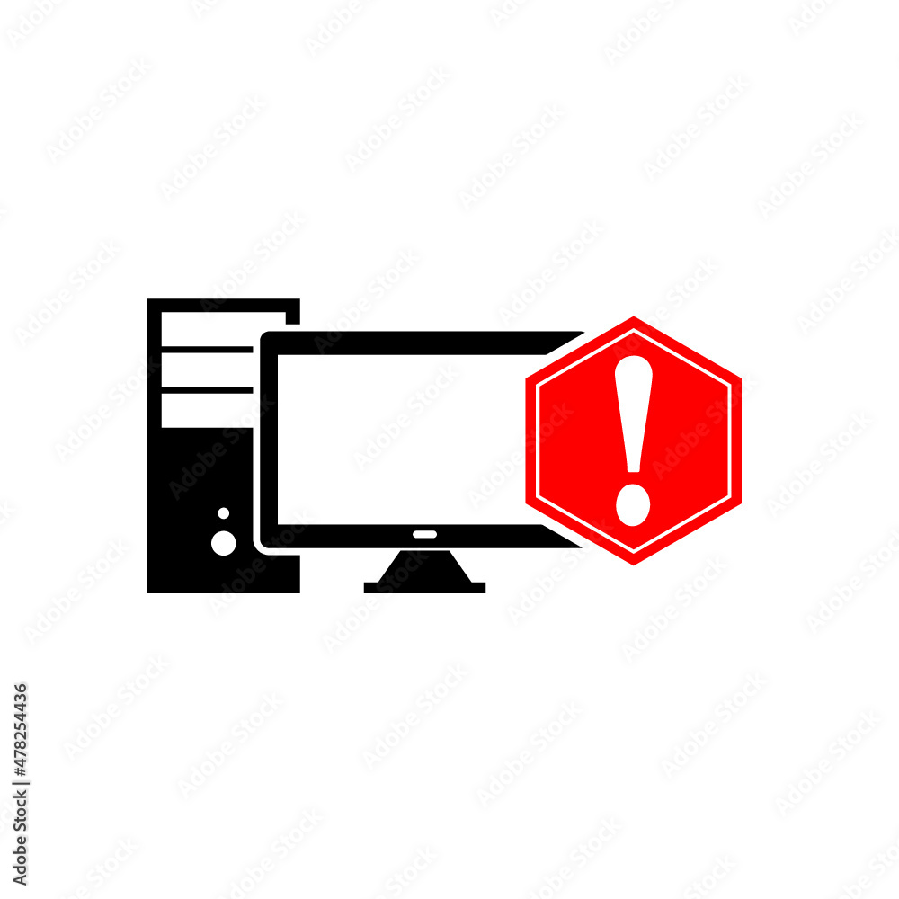 Poster computer with exclamation mark icon. warning concept isolated on white background