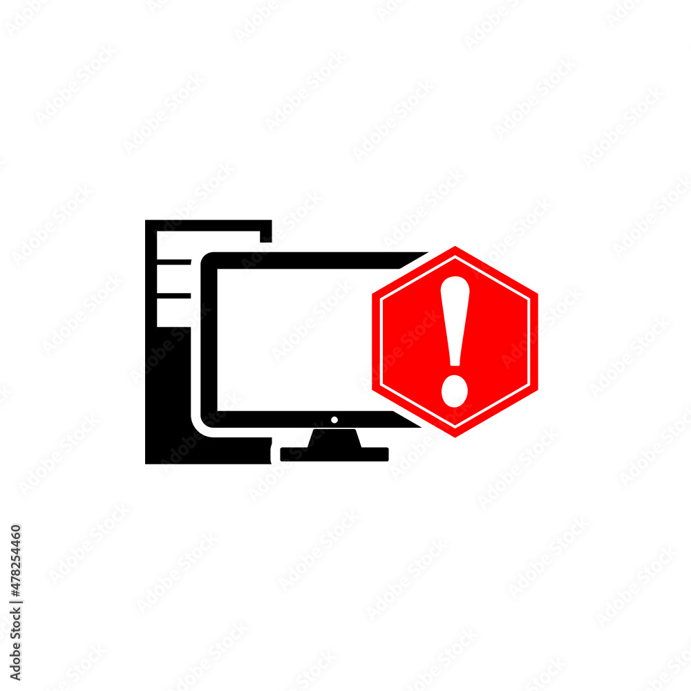 Poster computer with exclamation mark icon. warning concept isolated on white background