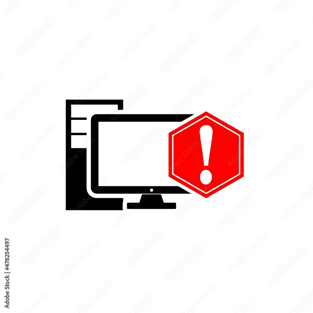 Poster computer with exclamation mark icon. warning concept isolated on white background