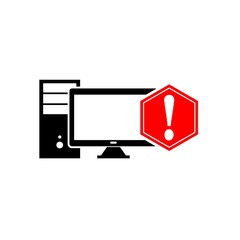 Computer with exclamation mark icon. Warning concept isolated on white background