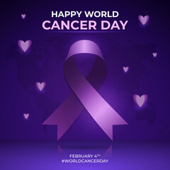 World Cancer day February 4th illustration with purple gradient color background