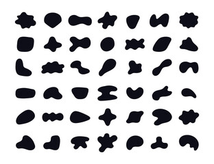 Fototapeta premium Random black abstract shapes. Set of organic blobs of irregular shape. Simple blotch, inkblot. Vector illustration isolated on white backgound.