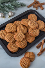 Fresh baked peanut butter cookies on a table