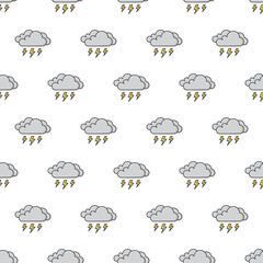 Dark Clouds Of Thunder Strom Seamless Pattern On A White Background. Weather Phenomena Theme Vector Illustration
