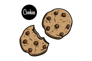 hand drawn cookies on white background