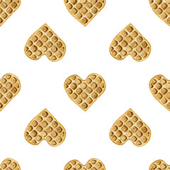 Watercolor hand drawn sweet waffle elements seamless pattern. Bakery wrapping, skrapbooking paper desing