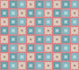 Japanese Flower Square Mosaic Vector Seamless Pattern