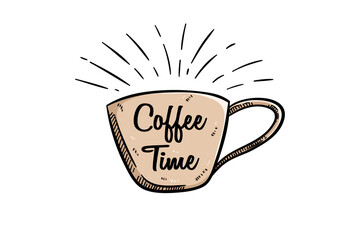 hand drawn a cup of coffee for coffee time concept