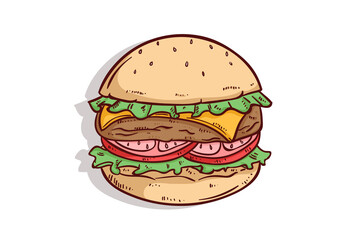 tasty burger or hamburger with hand drawn style