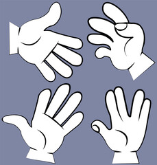 Hands set. Gestures with fingers pointing, attention. Gesture palm, pointing hand, communication language, pose and gesturing. Human hand expresses signals, actions and emotions, signs and impressions