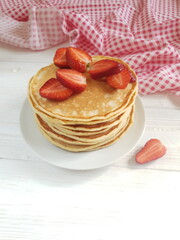 breakfast with pancakes and strawberries