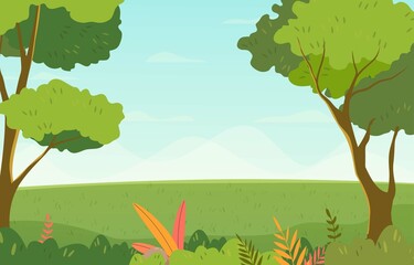 Vector illustration background Hill landscape Afternoon scenery summer autumn