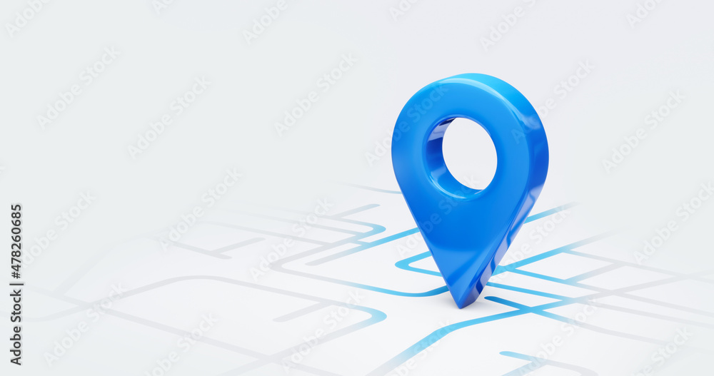 Poster blue location 3d icon marker or route gps position navigator sign and travel navigation pin road map