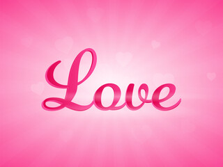 Glossy Love Font On Pink Sunshine Background.