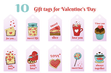 Valentine's Day gift tags set - hand drawn Vector illustration.