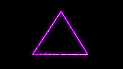 Empty pink triangle frame with electric power border glowing, burning flame sign. Blank circle fire with electric power around frame lights. The best stock photo image blue electric power