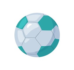 Fototapeta premium Handball ball for playing sports game. Realistic bicolor leather sphere icon. Colored flat vector illustration isolated on white background