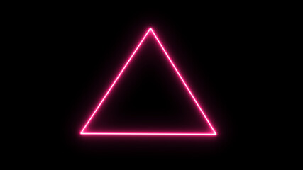 Empty triangle frame with electric power border glowing, burning flame sign. Blank triangle fire with electric power around frame lights. The best stock photo image pink electric power
