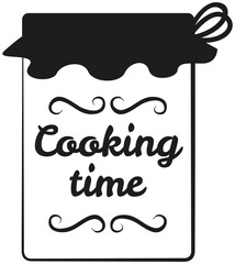 Obraz na płótnie Canvas Hand drawn lettering for culinary label. Phrase, outline of expression cooking time. Idea for poster, postcard about cooking. Icon for food preparation, culinary time emblem vector illustration