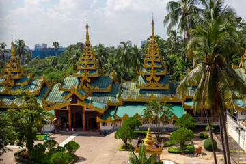 Yangon, Myanmar, November 12, 2016: religious belief places, pagodas and daily living spaces