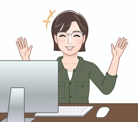 緑のつなぎを着た若い女性