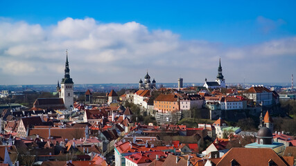 Naklejka na ściany i meble Tallinn skyline, Estonia. Aerial view of Tallinn. Tallinn old town, Estonia.