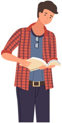 Happy school pupil or college student standing with backpack. Portrait of smiling man with books in hands. Diverse college, university male student, schoolboy with notebooks reading and learning