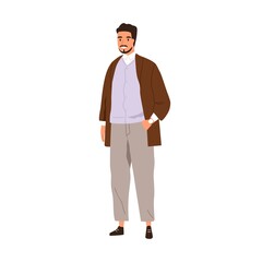 Muslim Arab man wearing modern outfit. Saudi Arabian businessman in casual apparel portrait. Eastern business person in fashion stylish clothes. Flat vector illustration isolated on white background